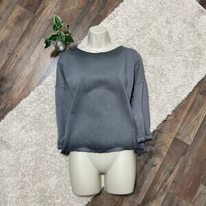 American Eagle Small Gray 3/4 Sleeve Raw Hem Ombre Pullover Sweatshirt NWOT